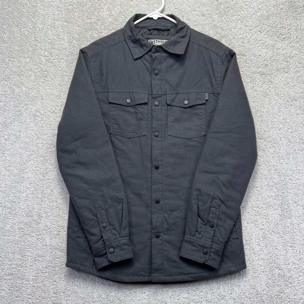 Fasthouse Shirt Jacket Mens S Dark Grey Quilted Lined Snap Front Workwear Moto
